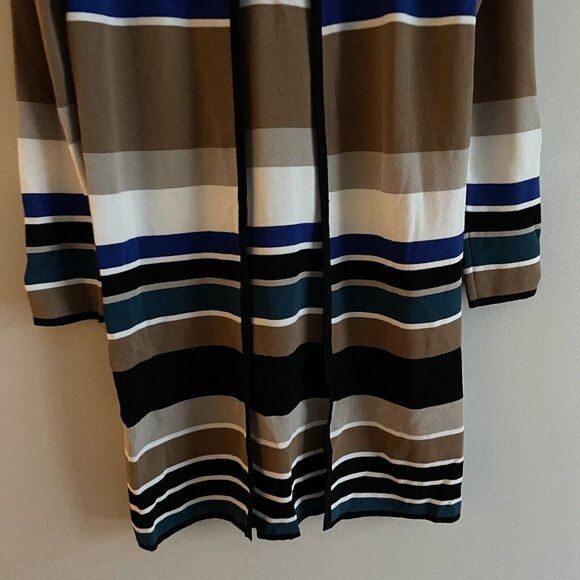 Calvin Klein Wmn S Multicolor Striped Long Sleeve Knee Length Open Front Sweater - Picture 2 of 9